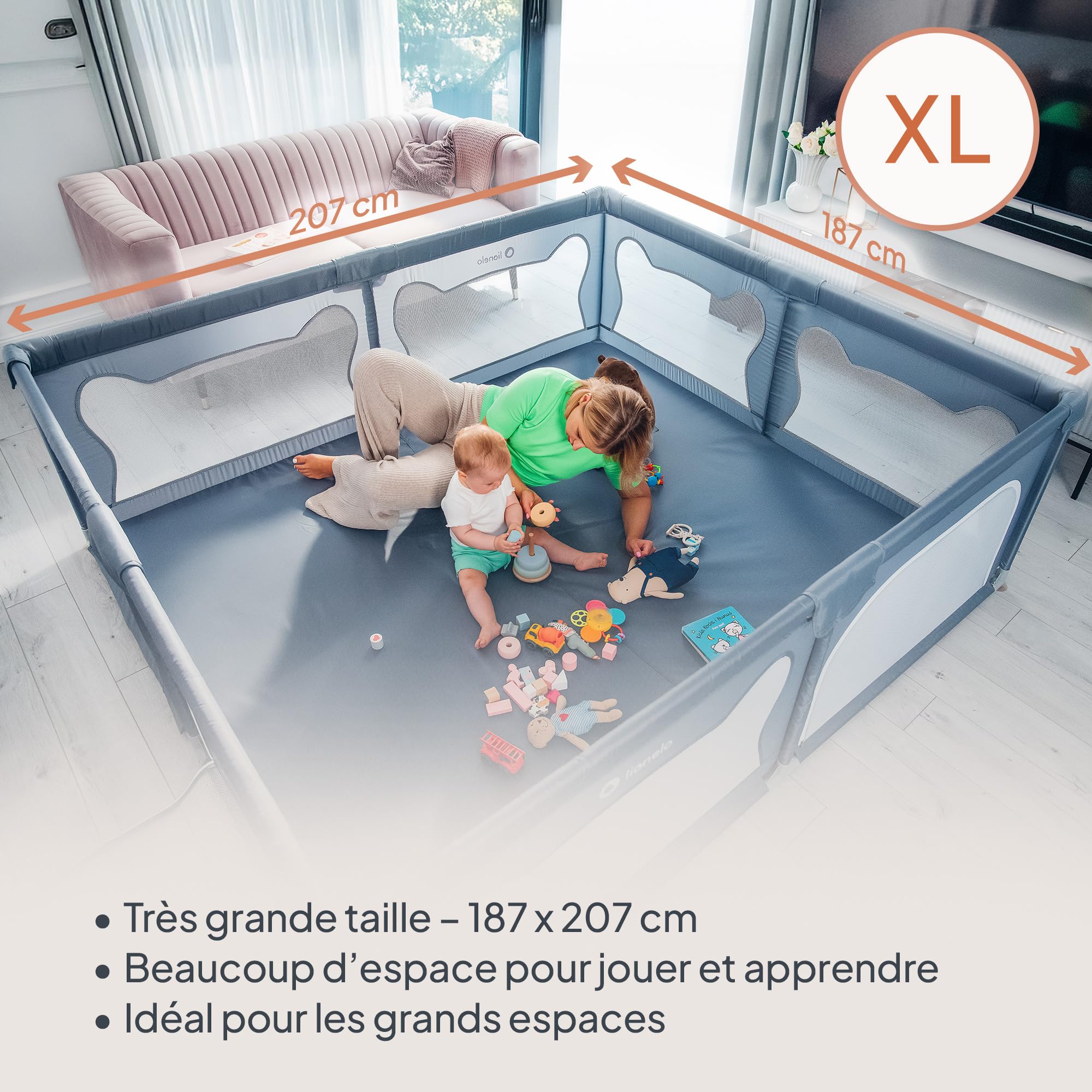 lionelo-willow-xl-parc-b-b-187x207-cm-gris-maille image 2