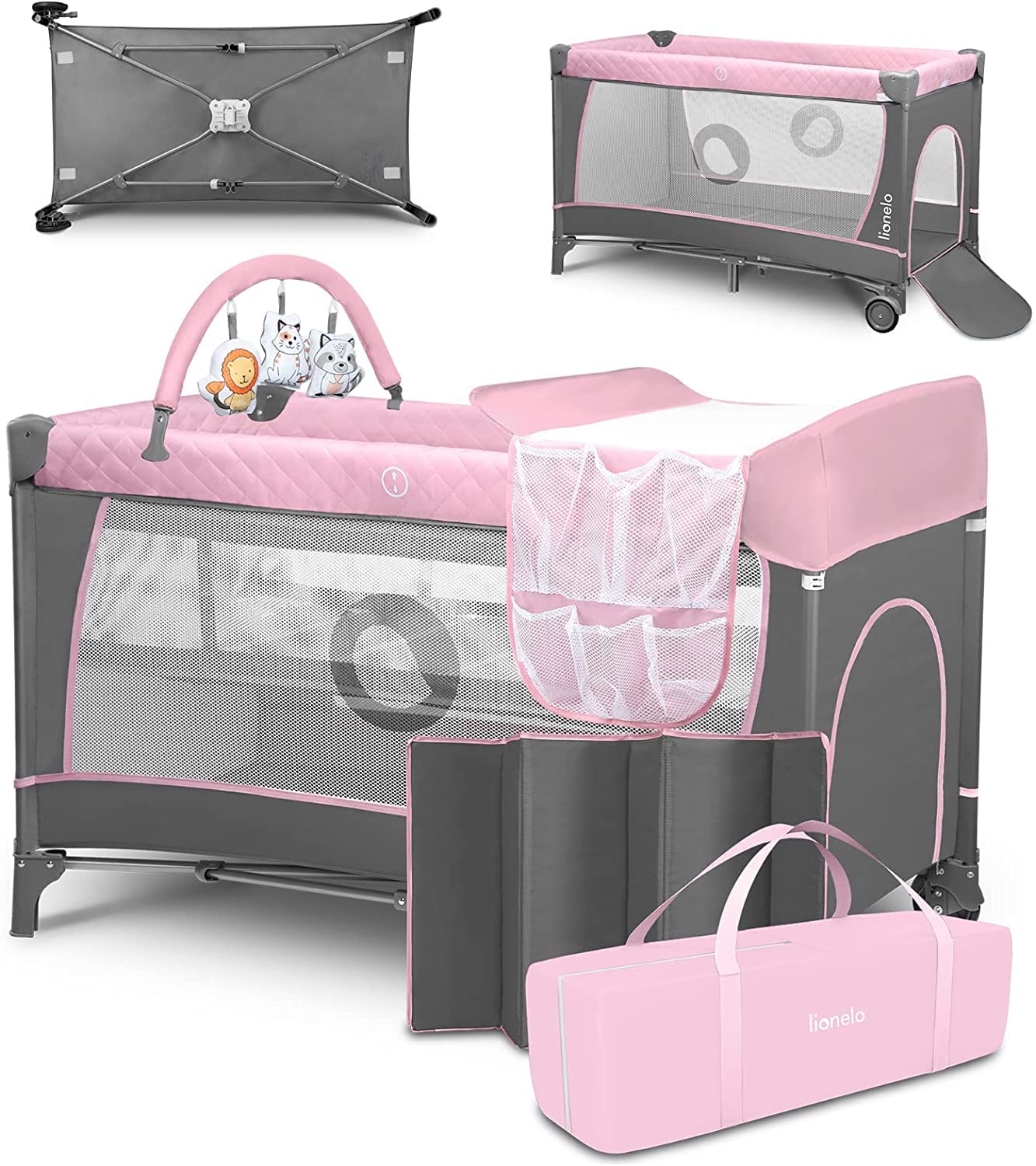 lionelo-flower-lit-b-b-rose-pliable-0-3-ans image 1