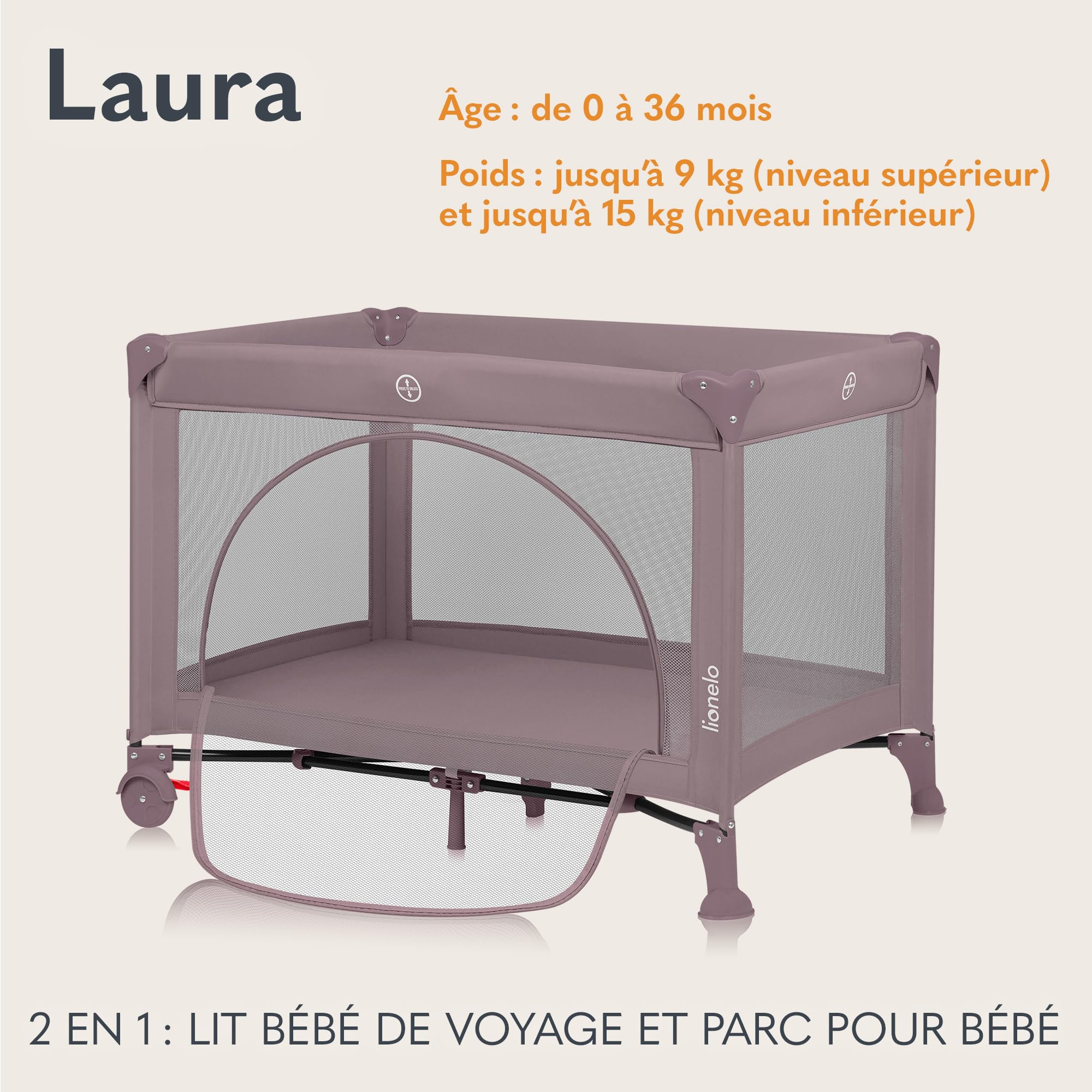 lionelo-laura-lit-parapluie-rose-2-en-1-avec-matelas image 2