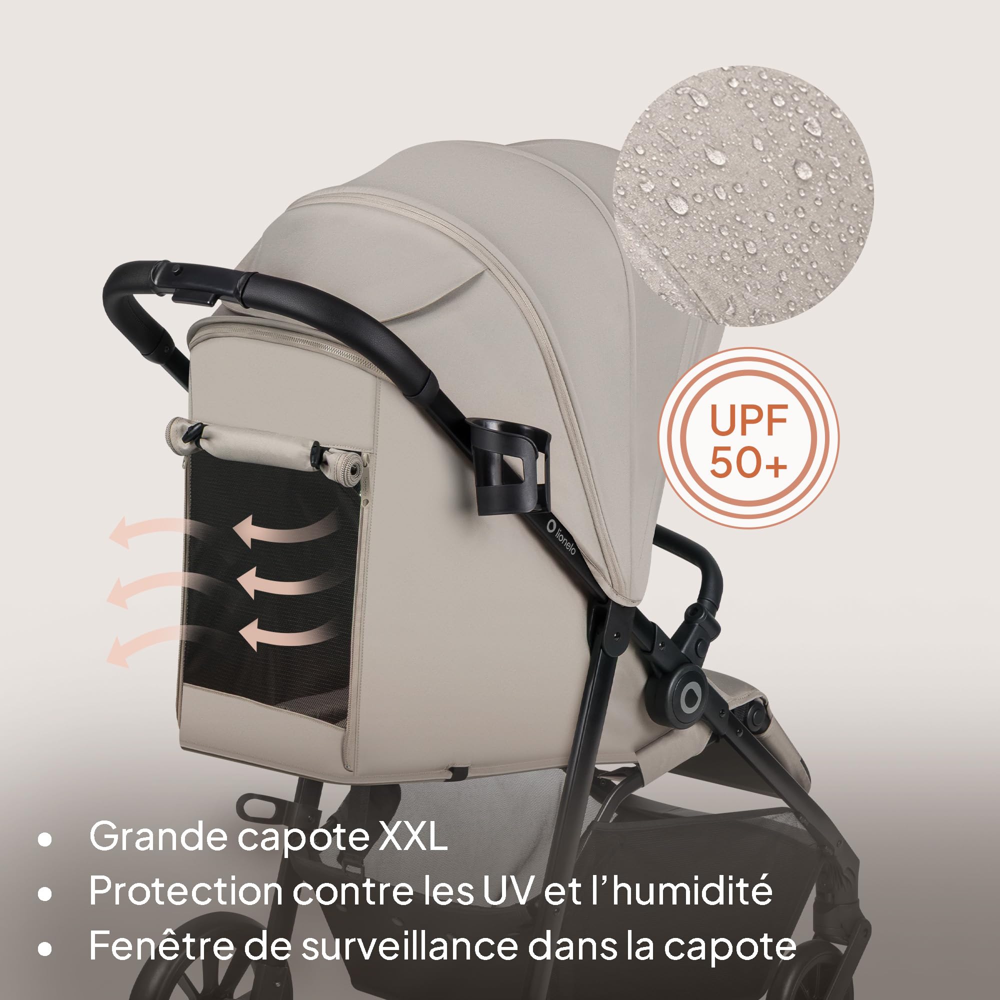 lionelo-emerald-poussette-beige-22-kg-pliage-une-main-upf50 image 5