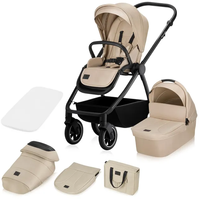lionelo-meril-poussette-2-en-1-nacelle-beige image 1