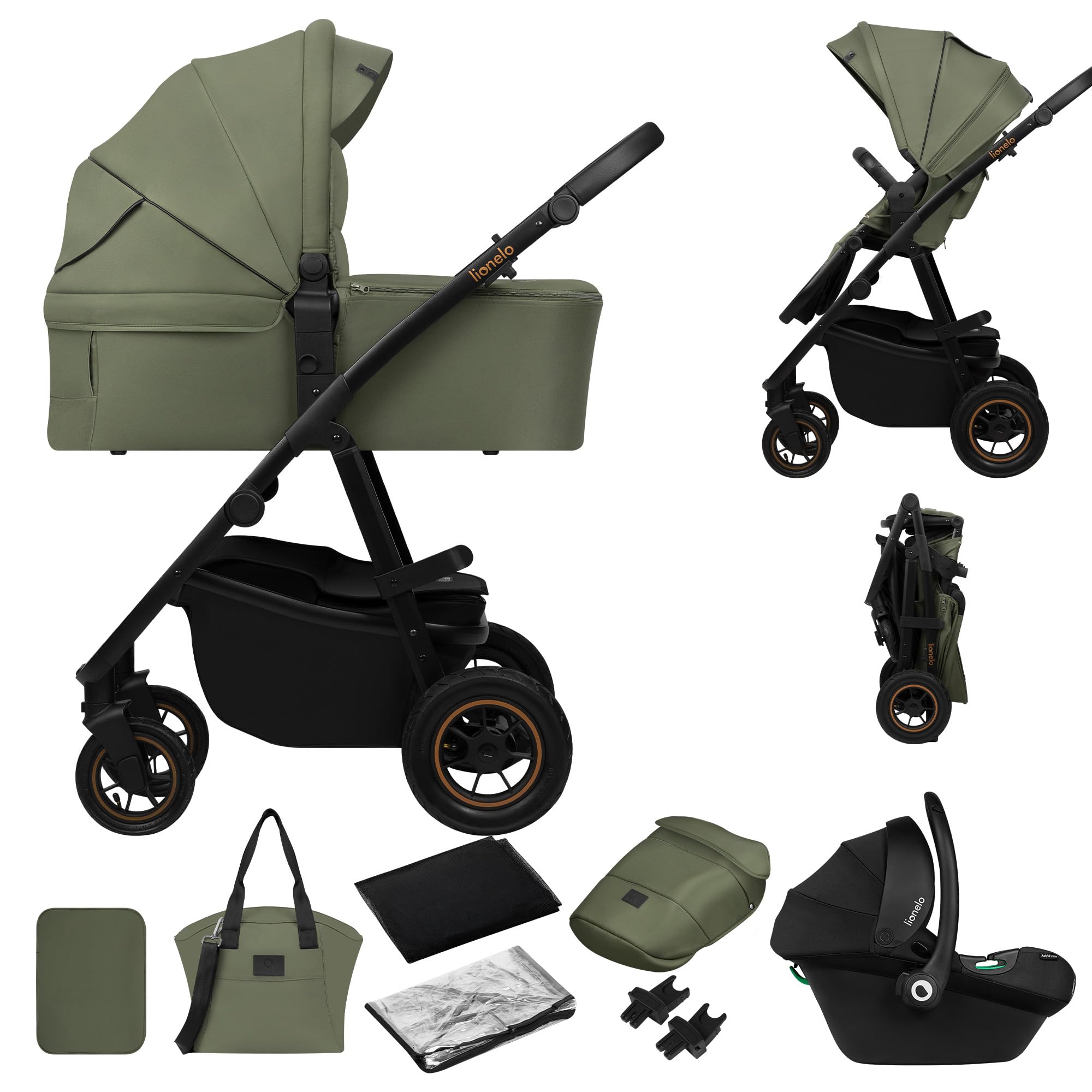 lionelo-amber-plus-poussette-3-en-1-nacelle-green image 1