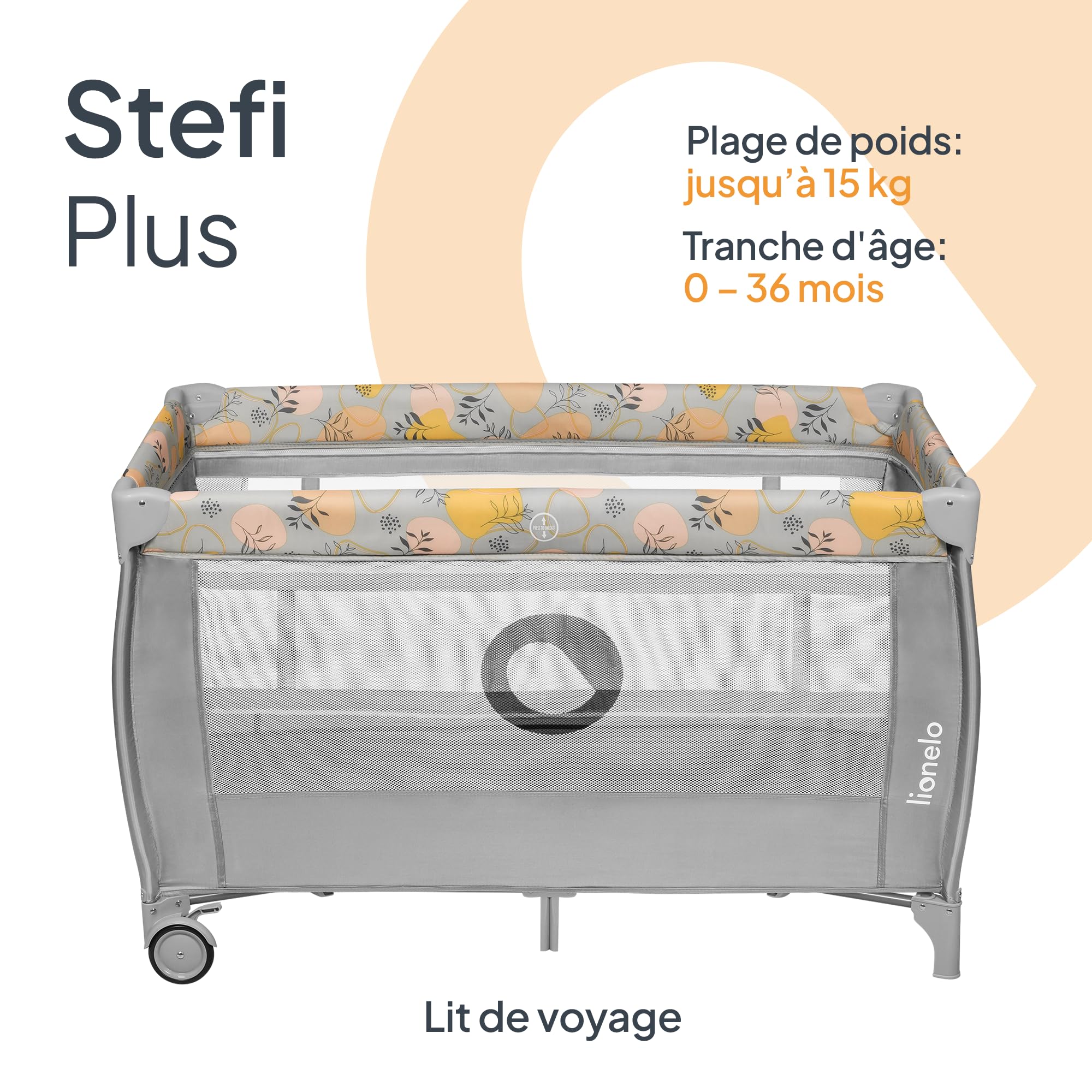 lionelo-stefi-plus-lit-b-b-parapluie-rose-jaune-pliage-rapide-15kg image 2