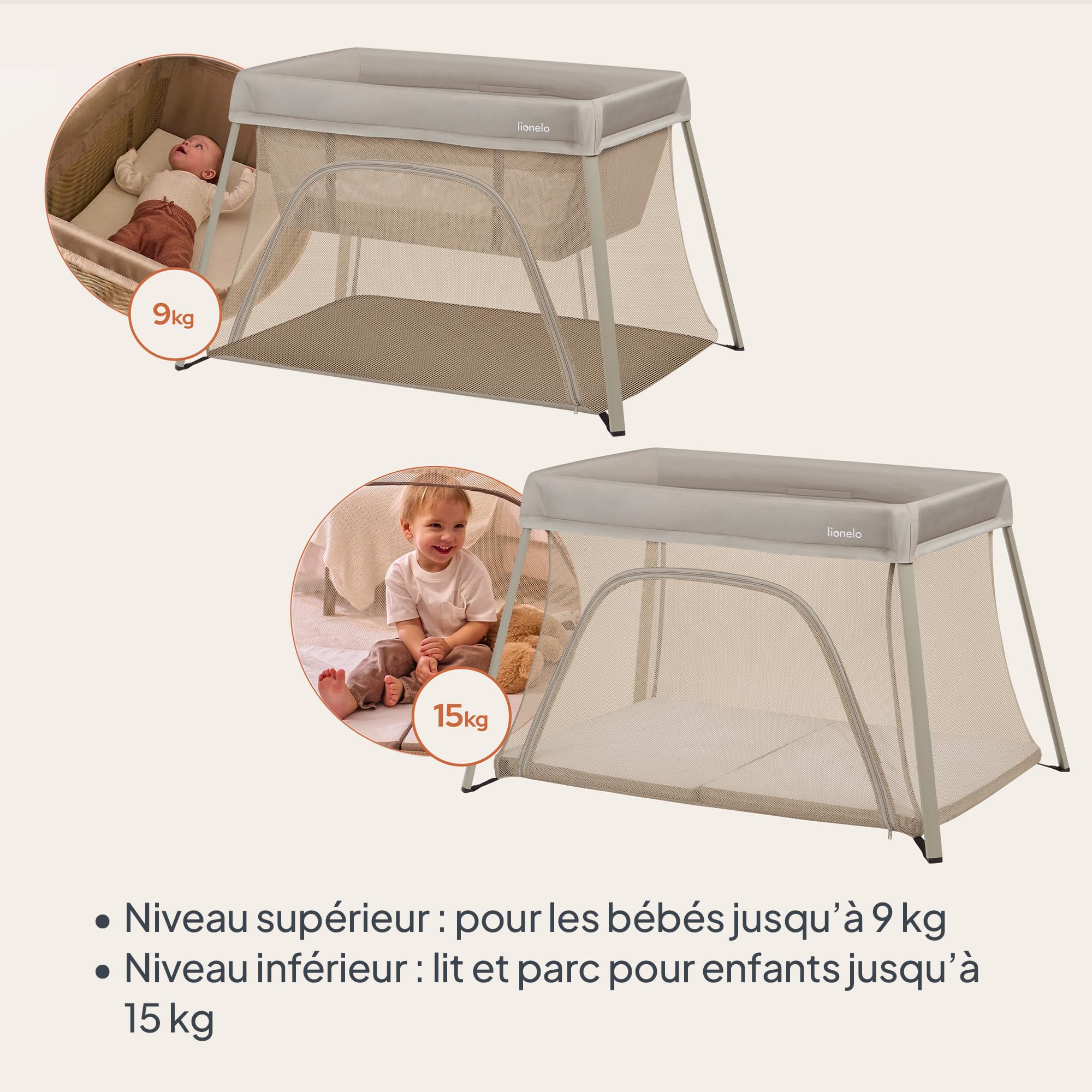lionelo-alice-lit-voyage-pliable-beige-3en1-matelas-inclus image 2