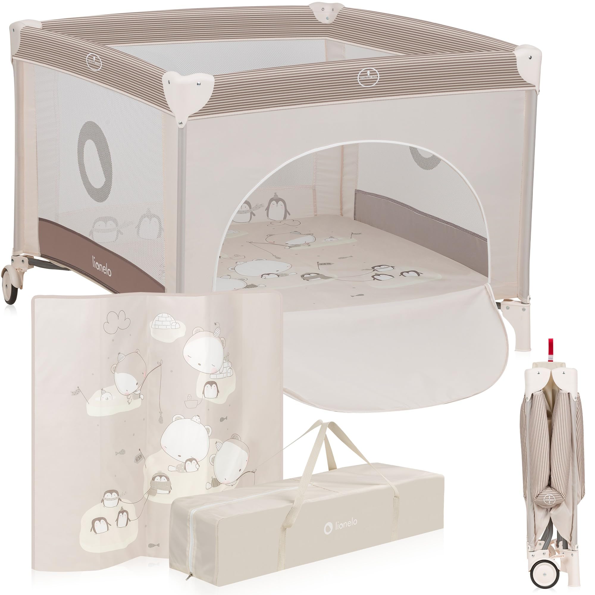 lionelo-bonnie-parc-b-b-100x100-beige-sand-avec-matelas image 1