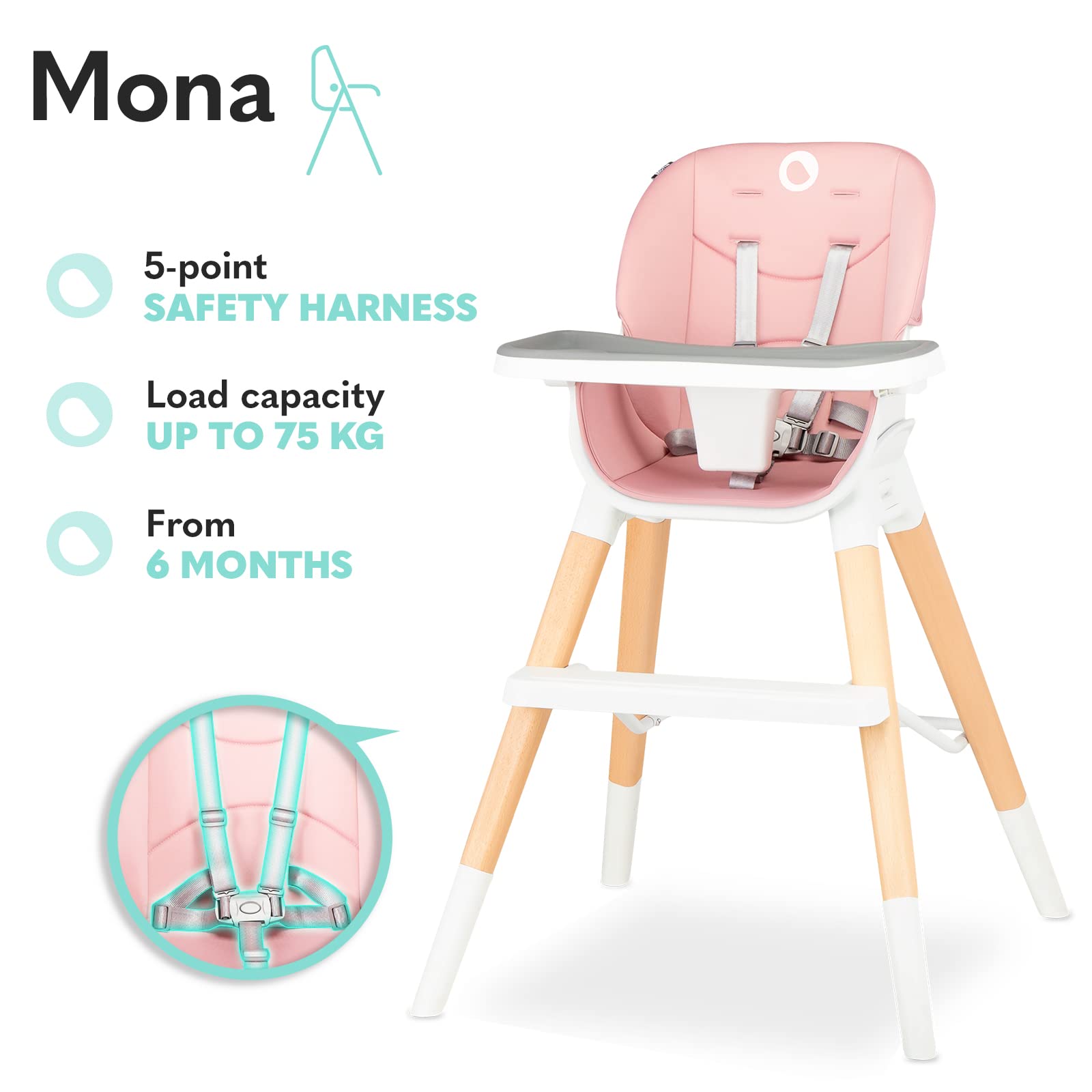 lionelo-mona-chaise-haute-b-b-4-en-1-pink-6-36-mois image 4