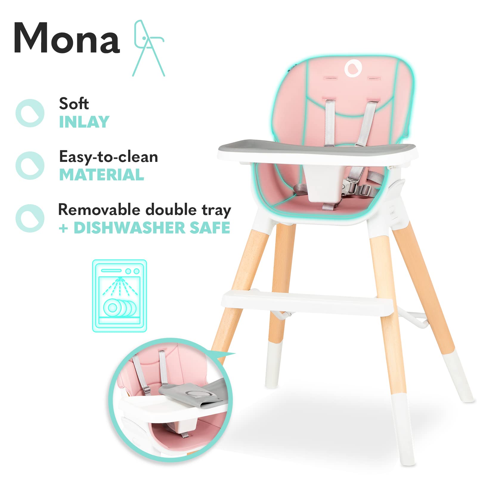 lionelo-mona-chaise-haute-b-b-4-en-1-pink-6-36-mois image 6