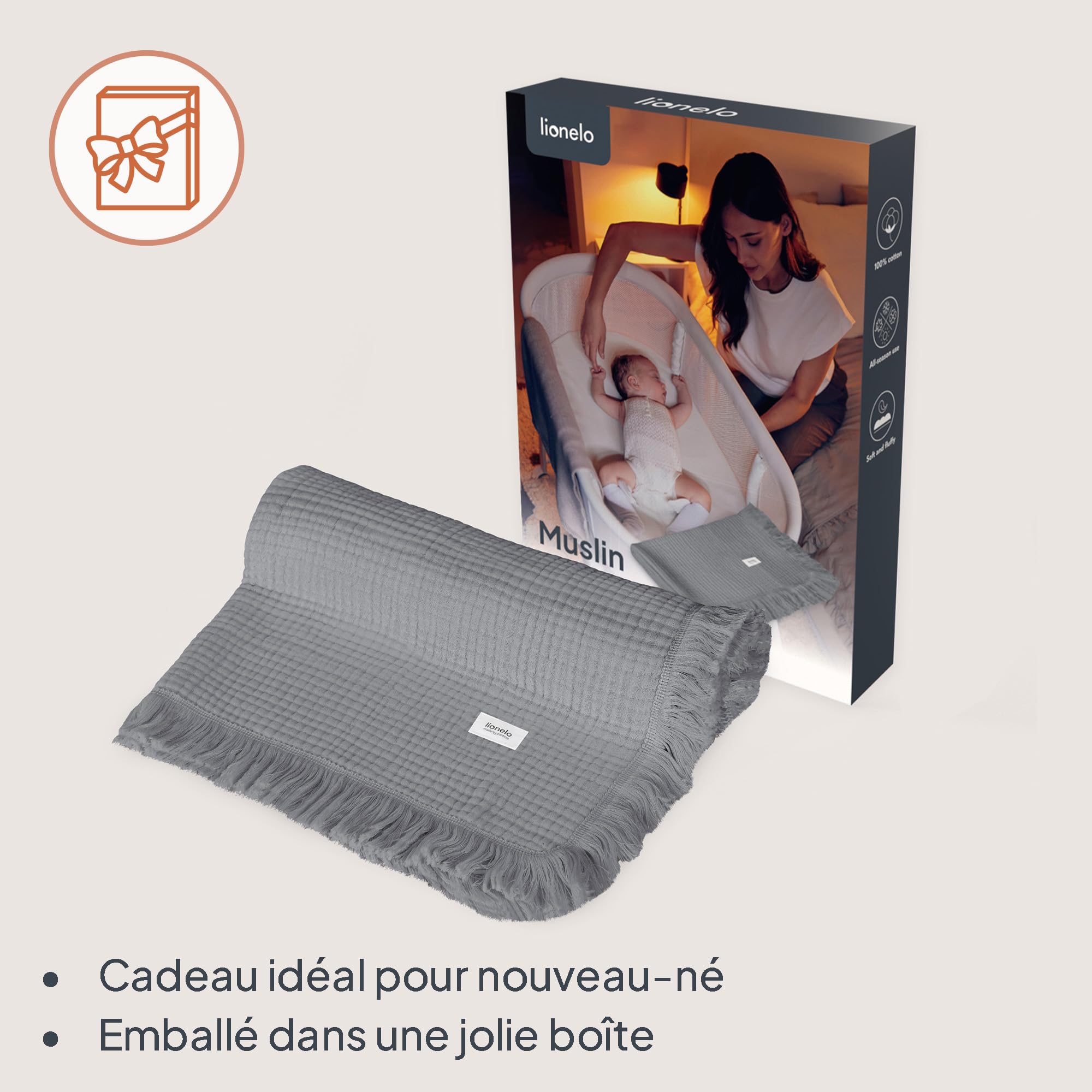 lionelo-couverture-b-b-mousseline-gris-100x70-cm-6-couches image 7
