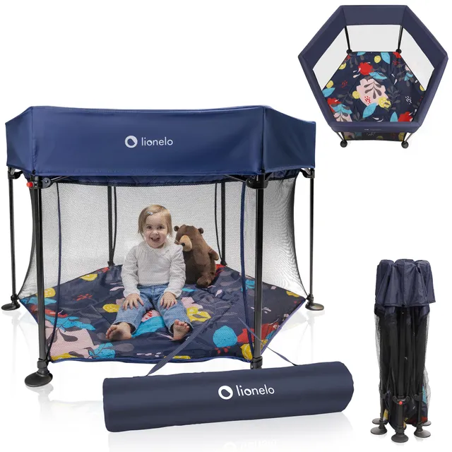 lionelo-roel-parc-b-b-pliant-blue-navy-hexagonal-lockguard image 1