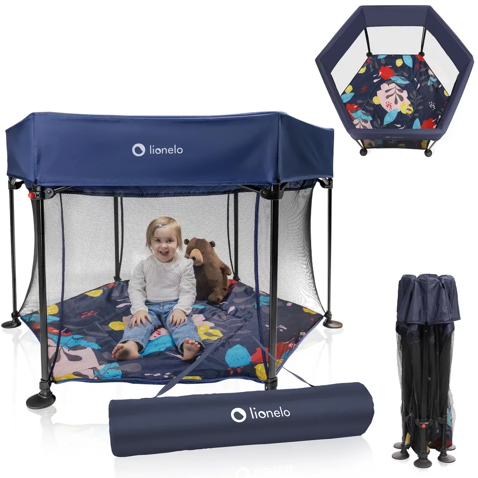 lionelo-roel-parc-b-b-pliant-blue-navy-hexagonal-lockguard image 1