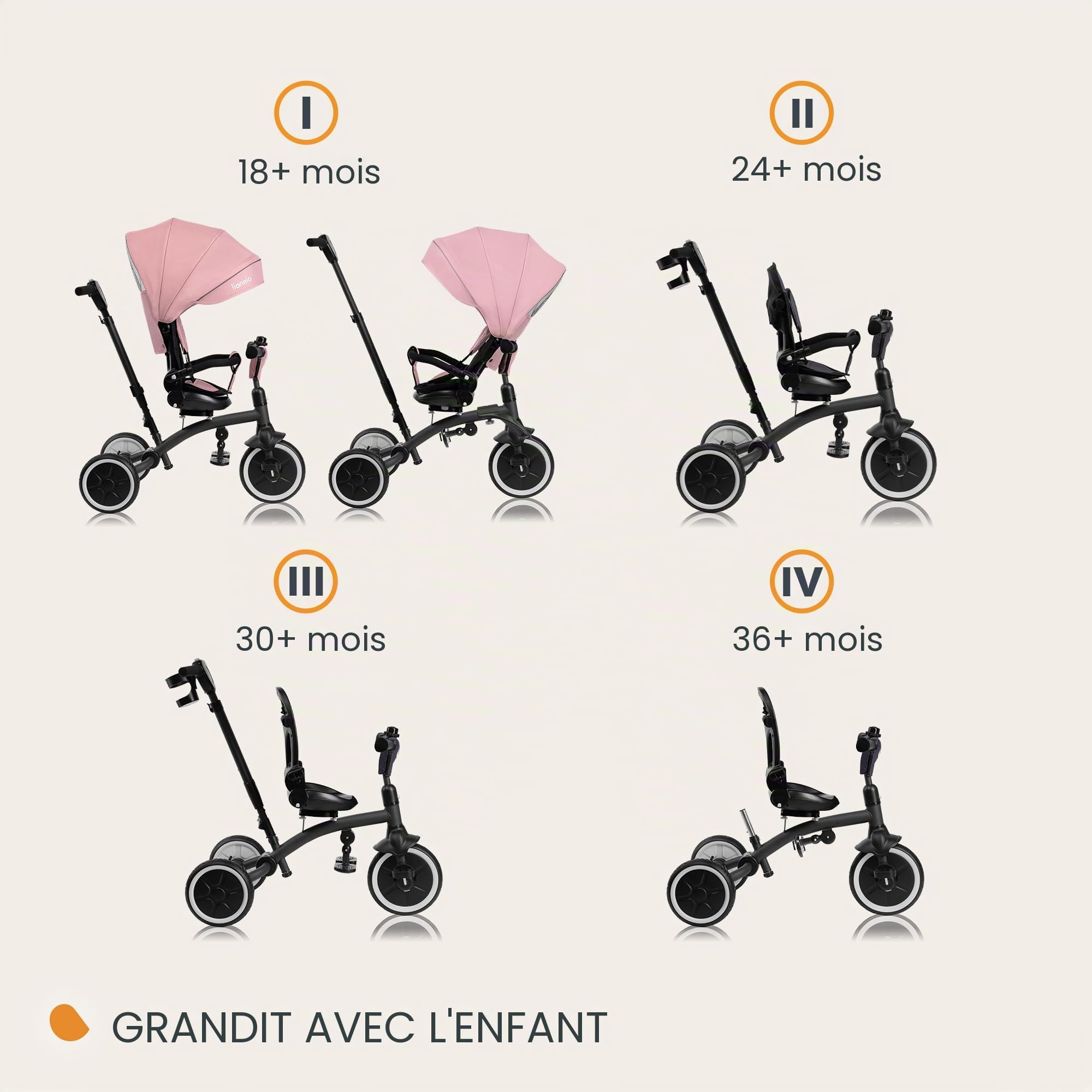 lionelo-tris-plus-tricycle-b-b-rose-volutif-9-mois-5-ans image 2