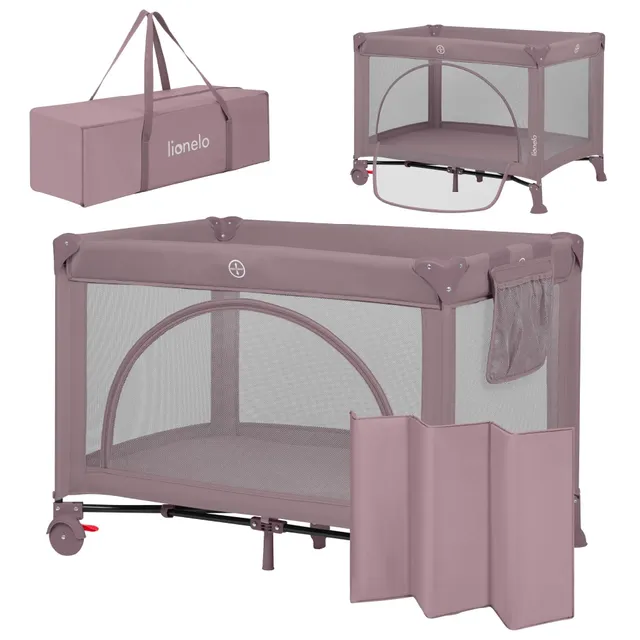 lionelo-laura-lit-parapluie-rose-2-en-1-avec-matelas image 1