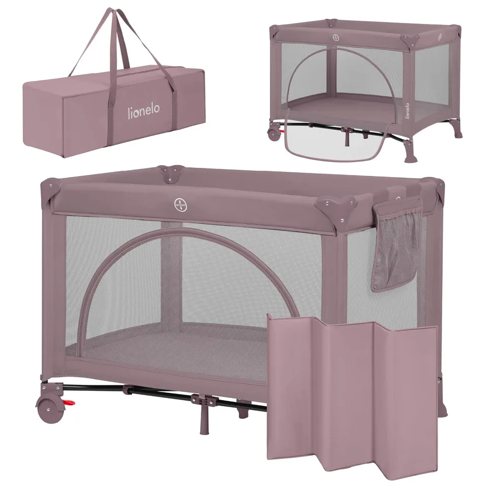 lionelo-laura-lit-parapluie-rose-2-en-1-avec-matelas image 1