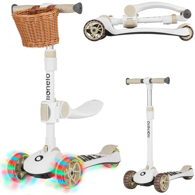 lionelo-franky-trottinette-enfant-2-en-1-draisienne-beige-roues-led image 1