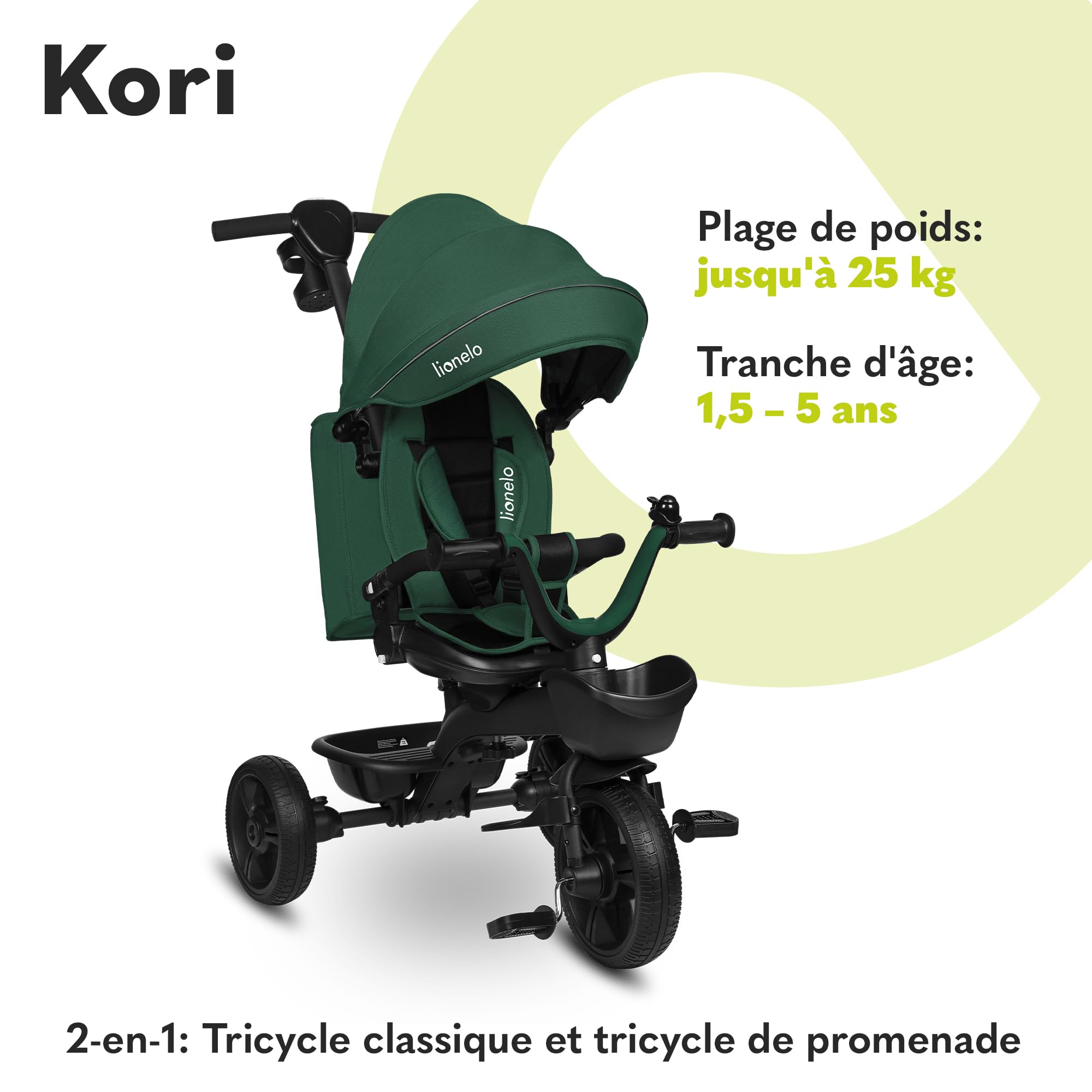 lionelo-kori-tricycle-poussette-meraude-2-en-1-18-mois-5-ans image 2