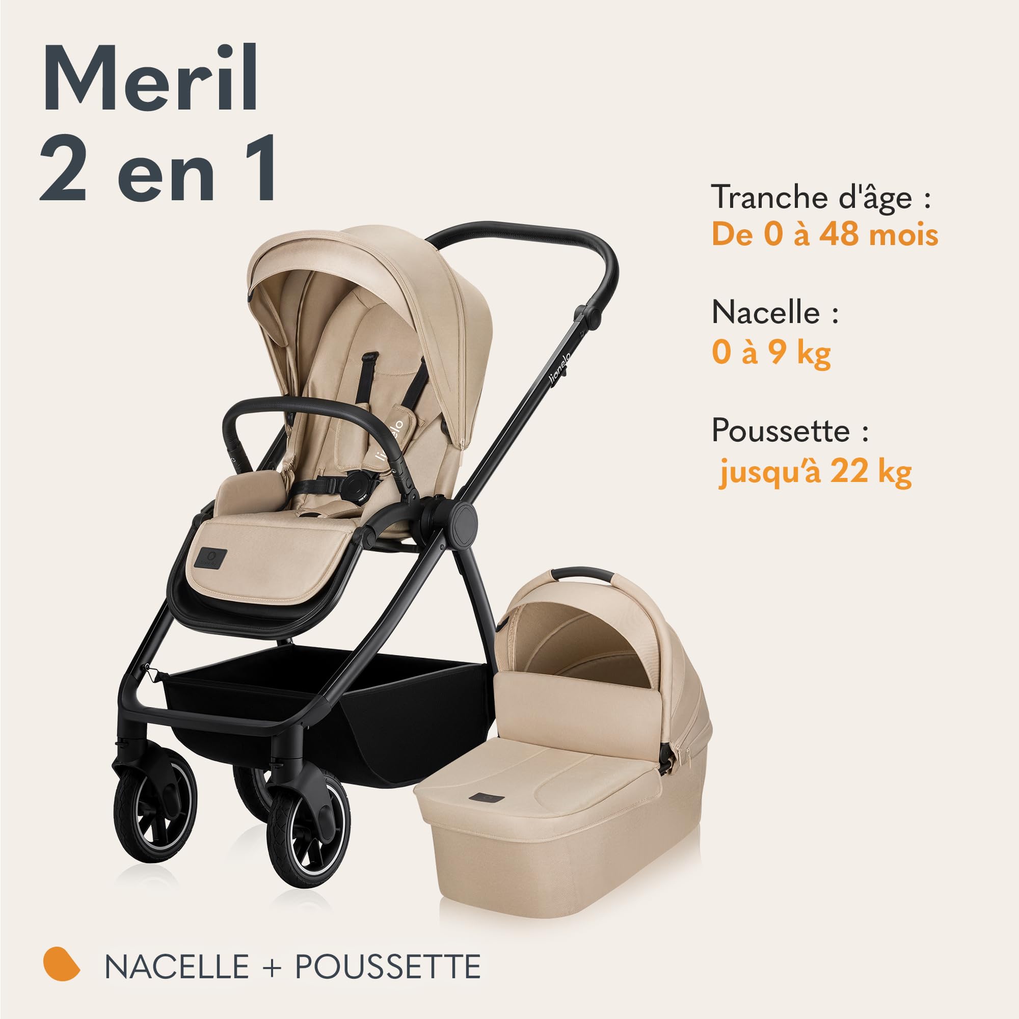 lionelo-meril-poussette-2-en-1-nacelle-beige image 2