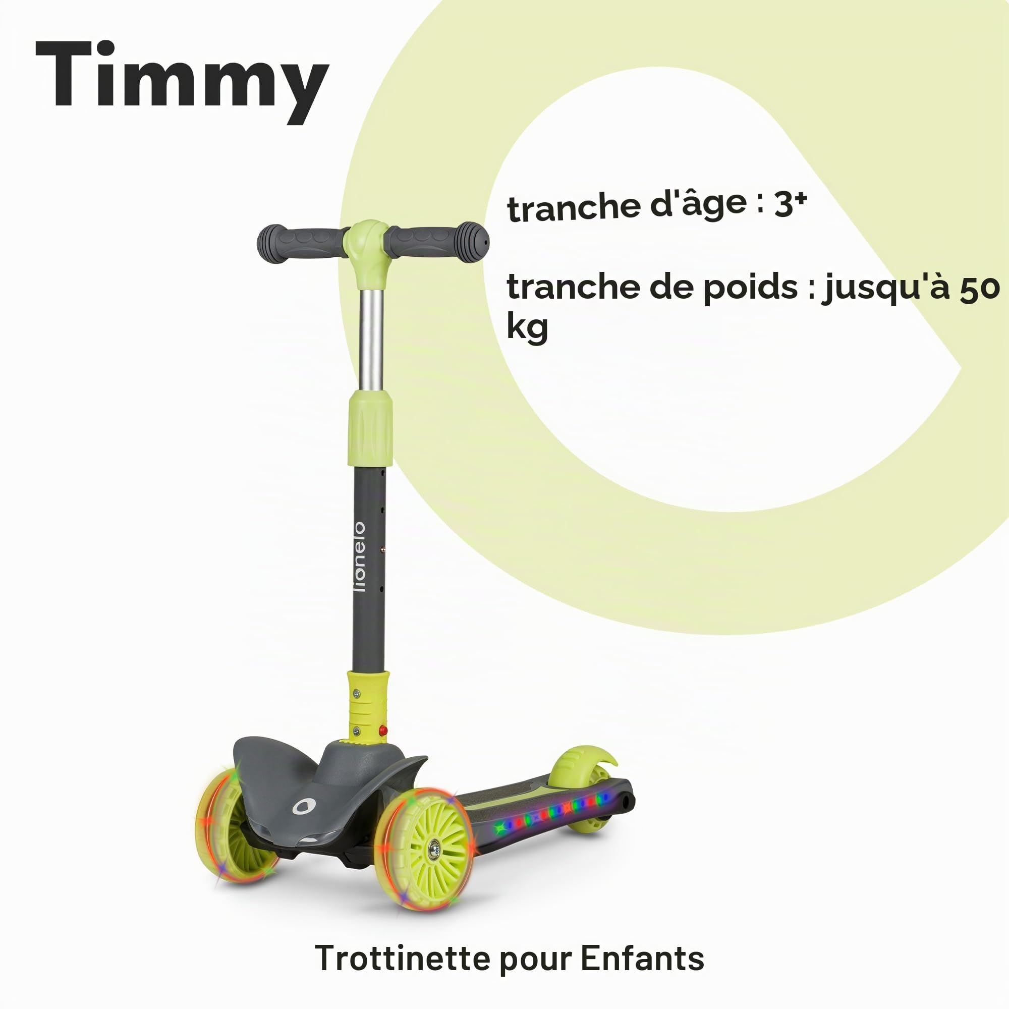 lionelo-timmy-trottinette-3-roues-lime-led-50-kg image 3