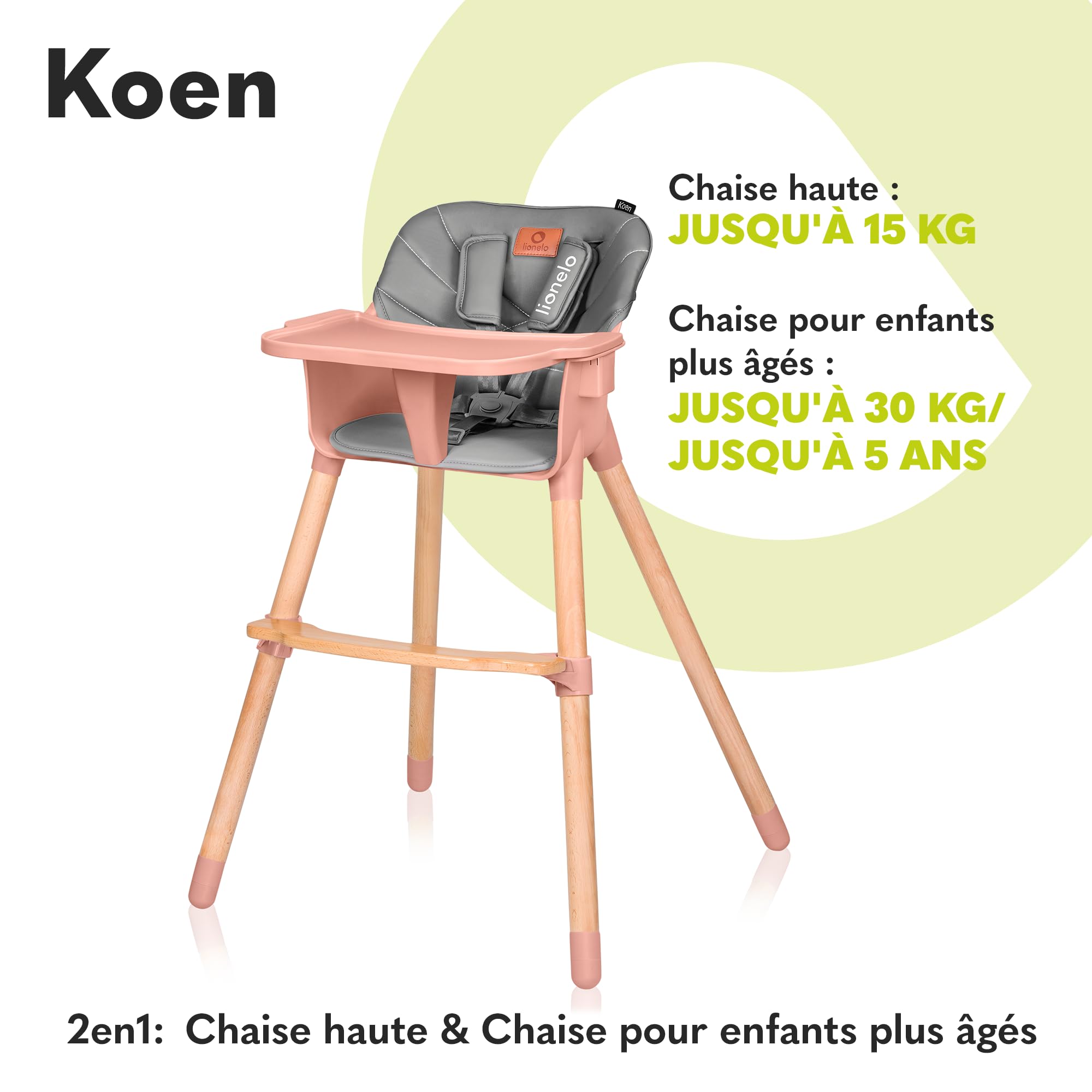 lionelo-koen-chaise-haute-b-b-2-en-1-rose-15-kg image 2