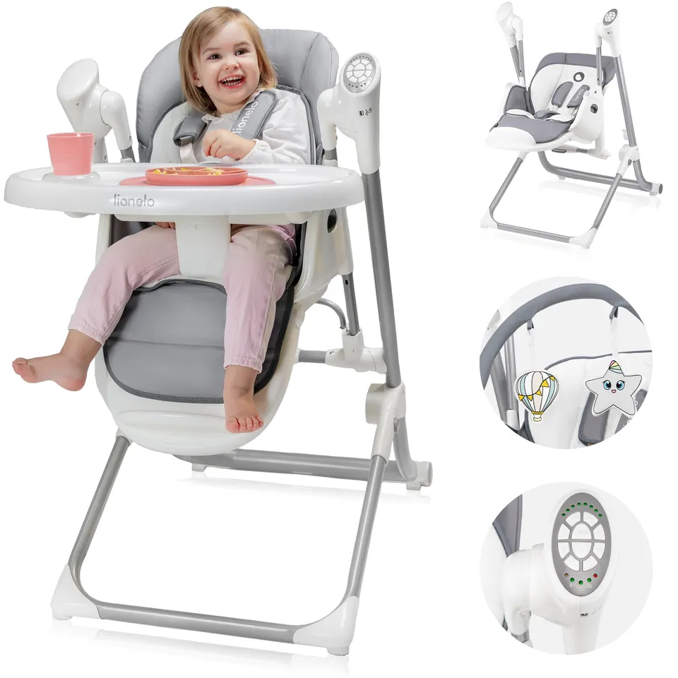 lionelo-niles-chaise-haute-b-b-volutive-2-en-1-balancelle-gris image 1