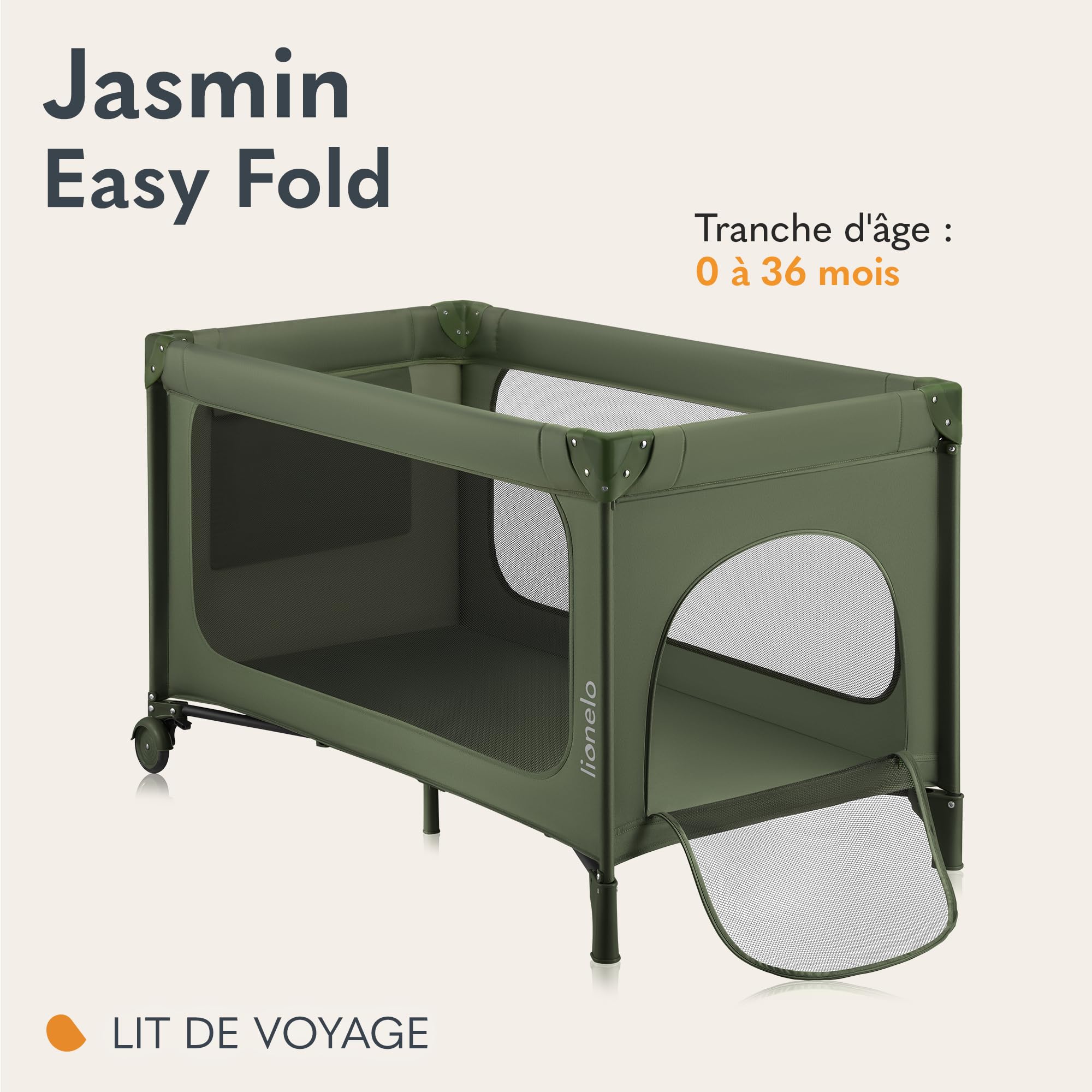 lionelo-jasmin-easy-fold-lit-de-voyage-b-b-vert-matelas-t25 image 2