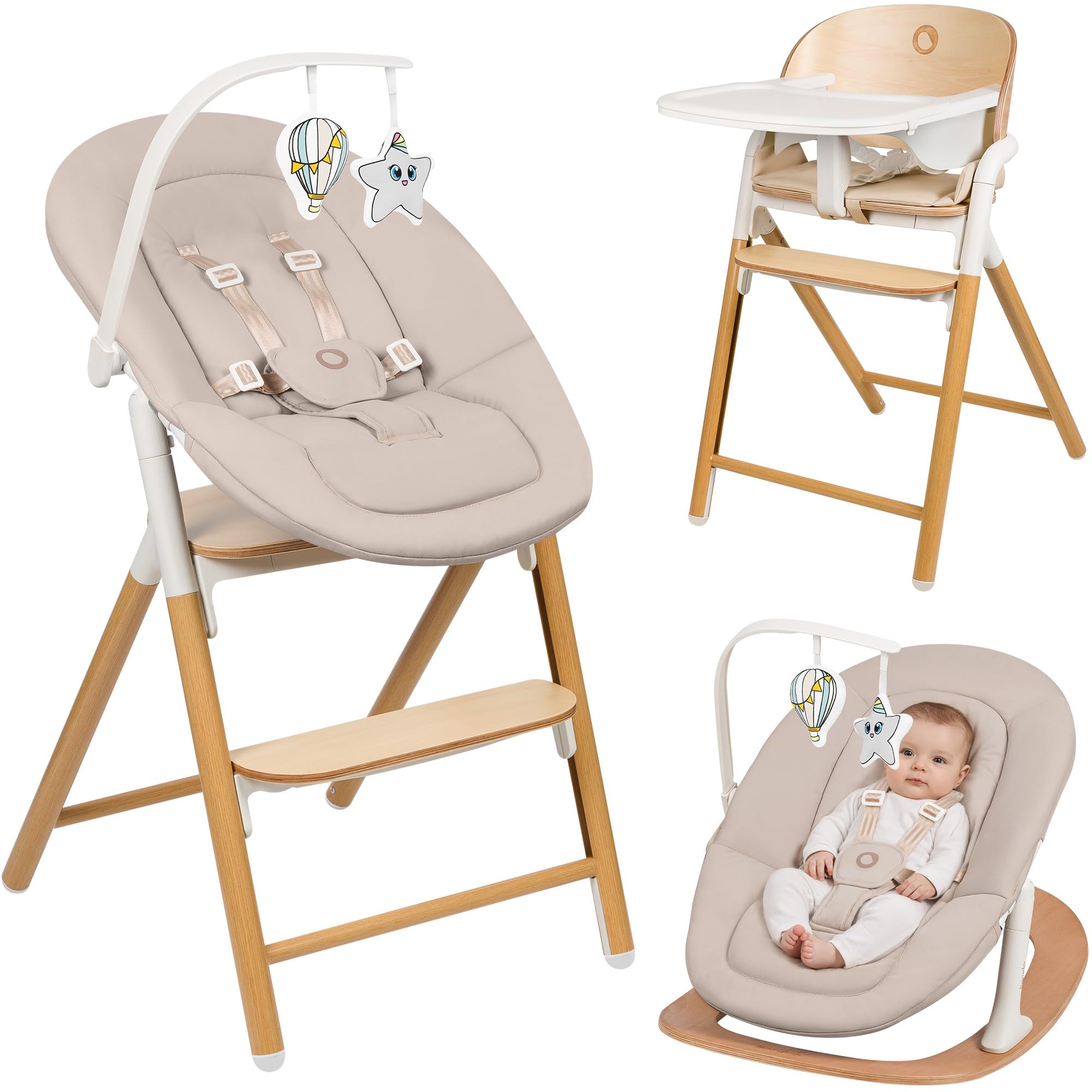 lionelo-celia-set-chaise-haute-b-b-bois-volutive-4-en-1 image 1