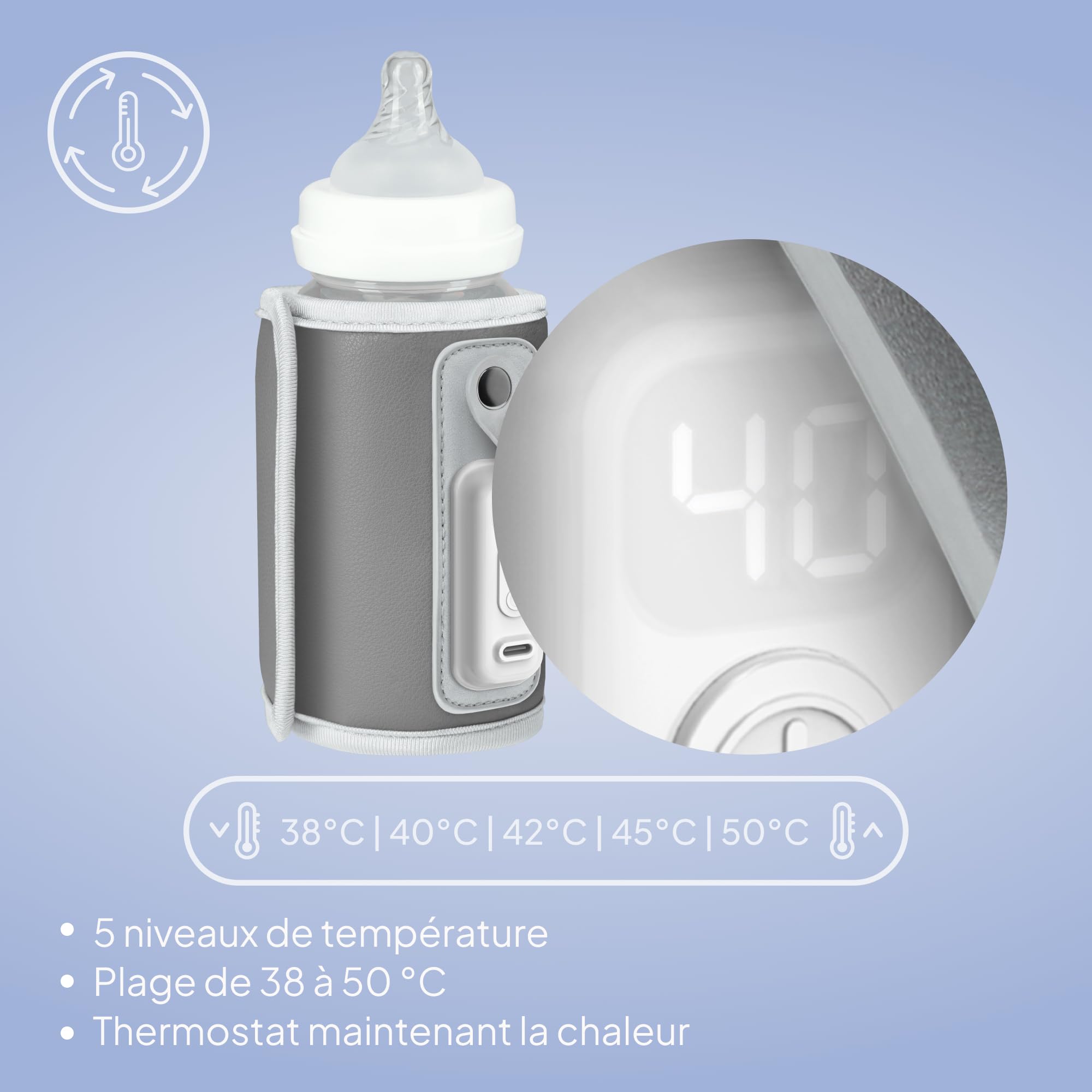 lionelo-thermup-go-chauffe-biberon-portable-usb-c-gris-silver-5-modes image 3
