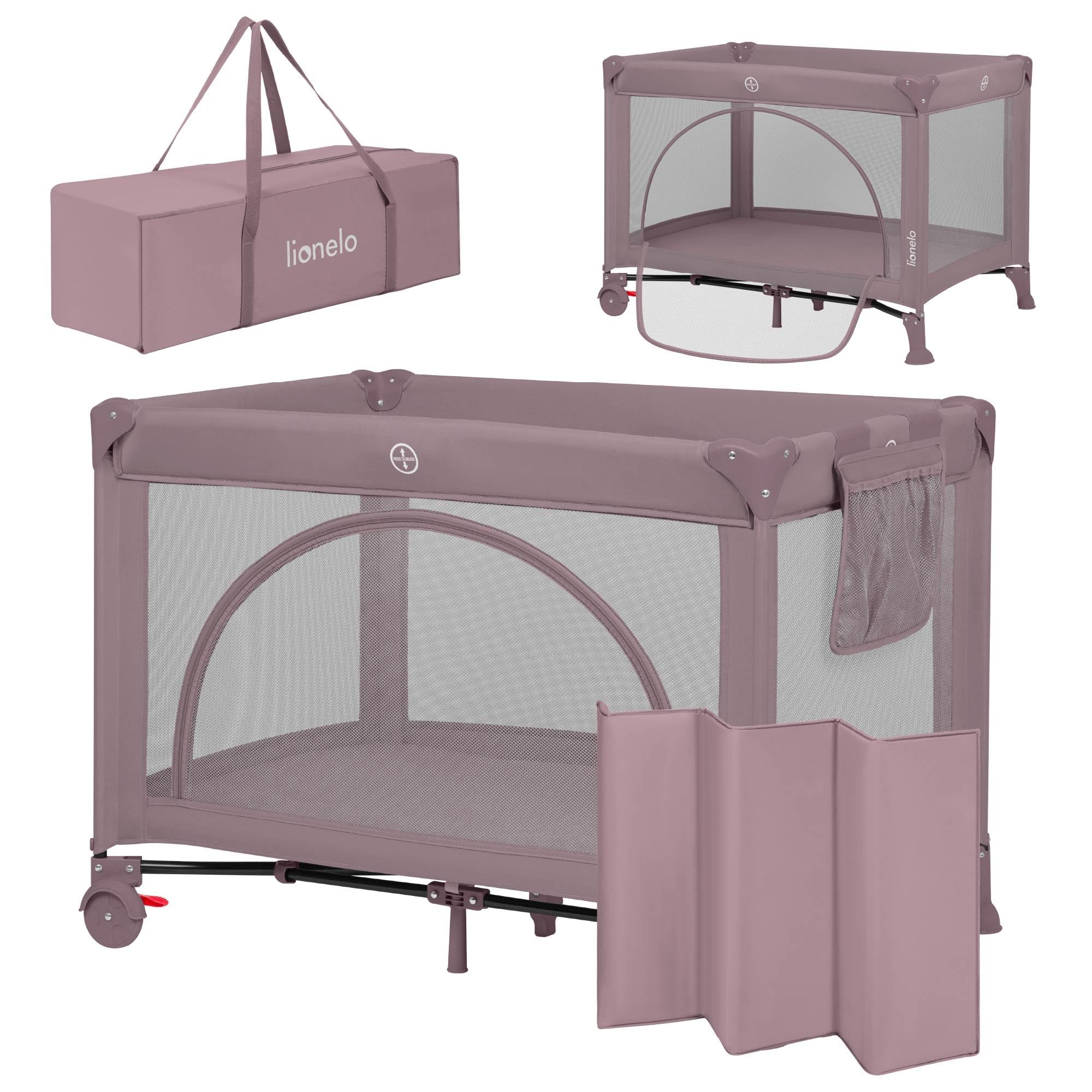 lionelo-laura-lit-parapluie-rose-2-en-1-avec-matelas image 1
