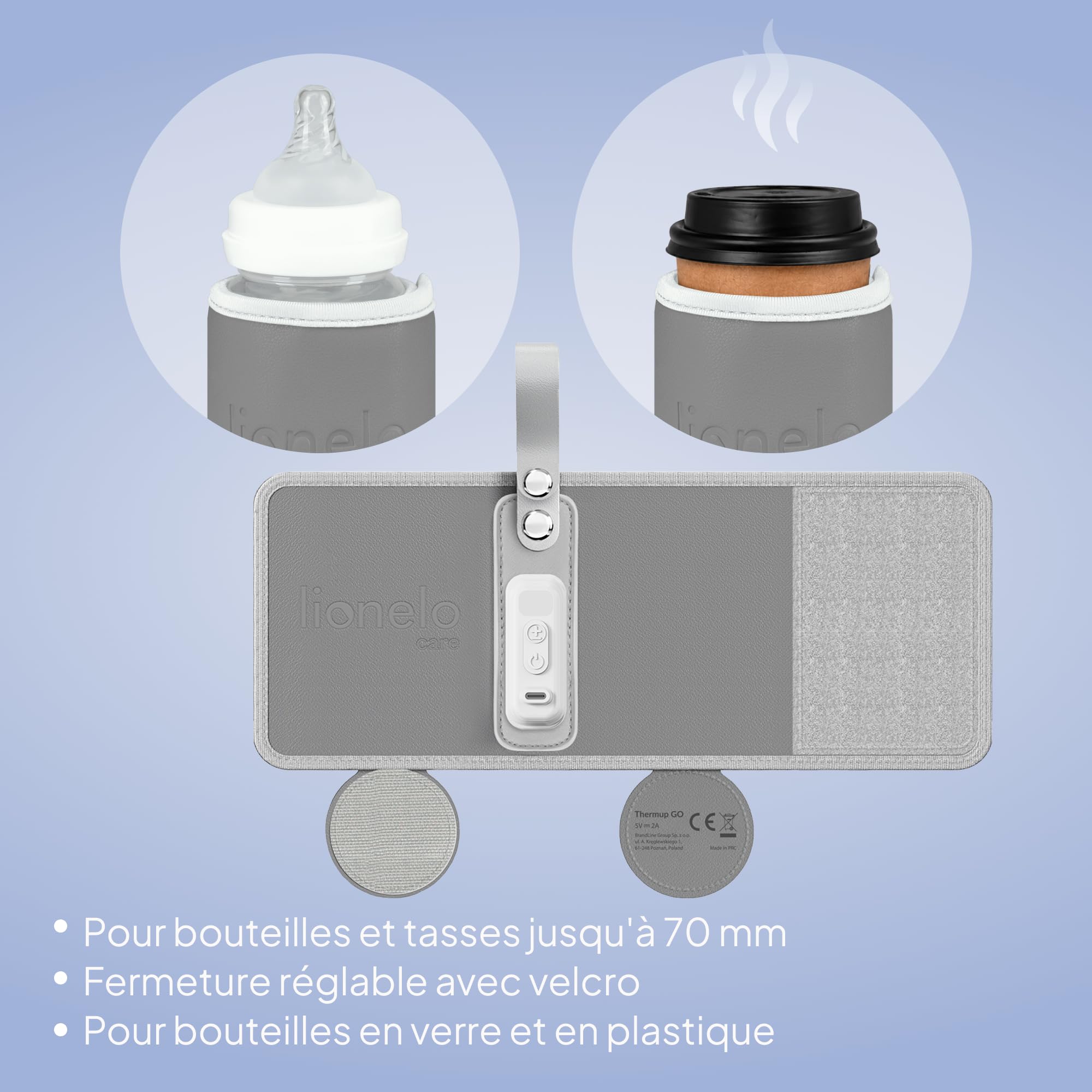 lionelo-thermup-go-chauffe-biberon-portable-usb-c-gris-silver-5-modes image 4