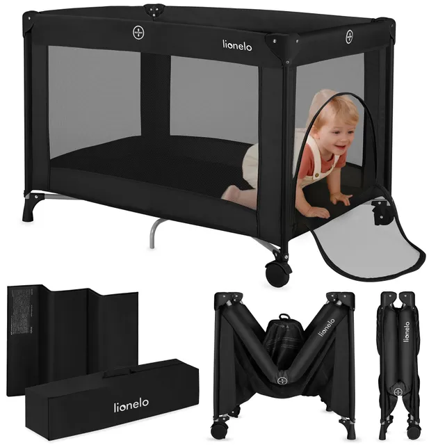 lionelo-amelie-lit-parapluie-noir-avec-matelas-inclus image 1