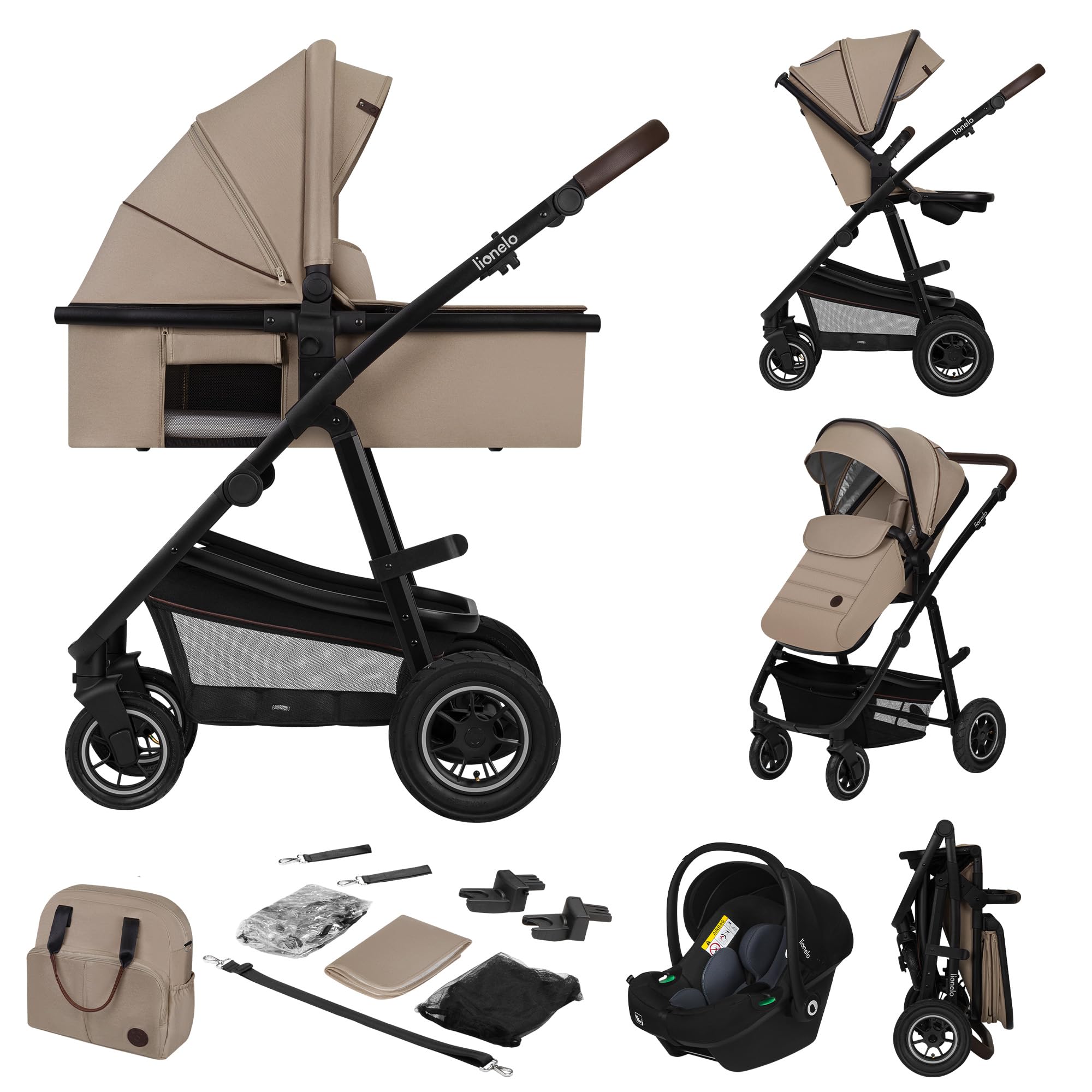 lionelo-amber-poussette-3-en-1-beige-avec-nacelle-et-si-ge-auto image 1