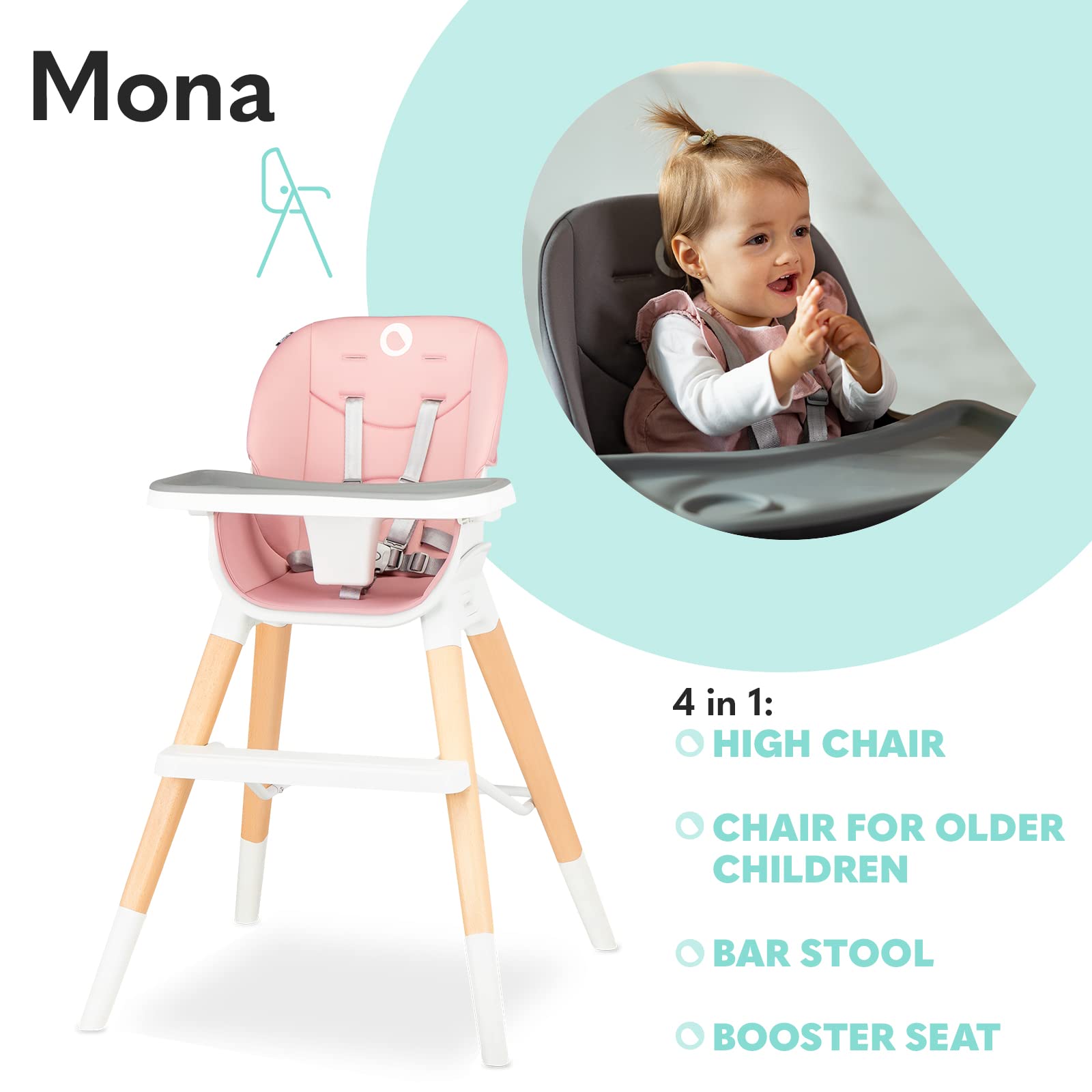 lionelo-mona-chaise-haute-b-b-4-en-1-pink-6-36-mois image 3