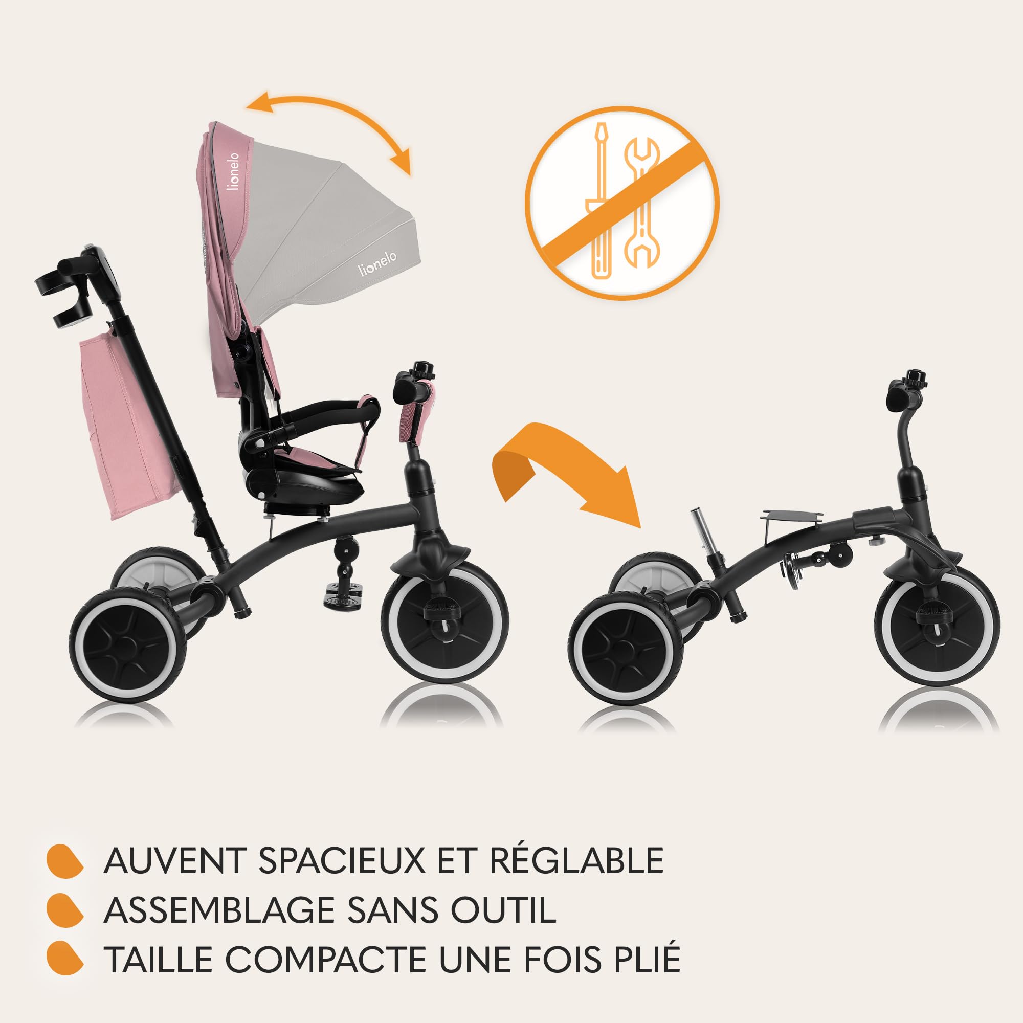 lionelo-tris-plus-tricycle-b-b-rose-volutif-9-mois-5-ans image 4