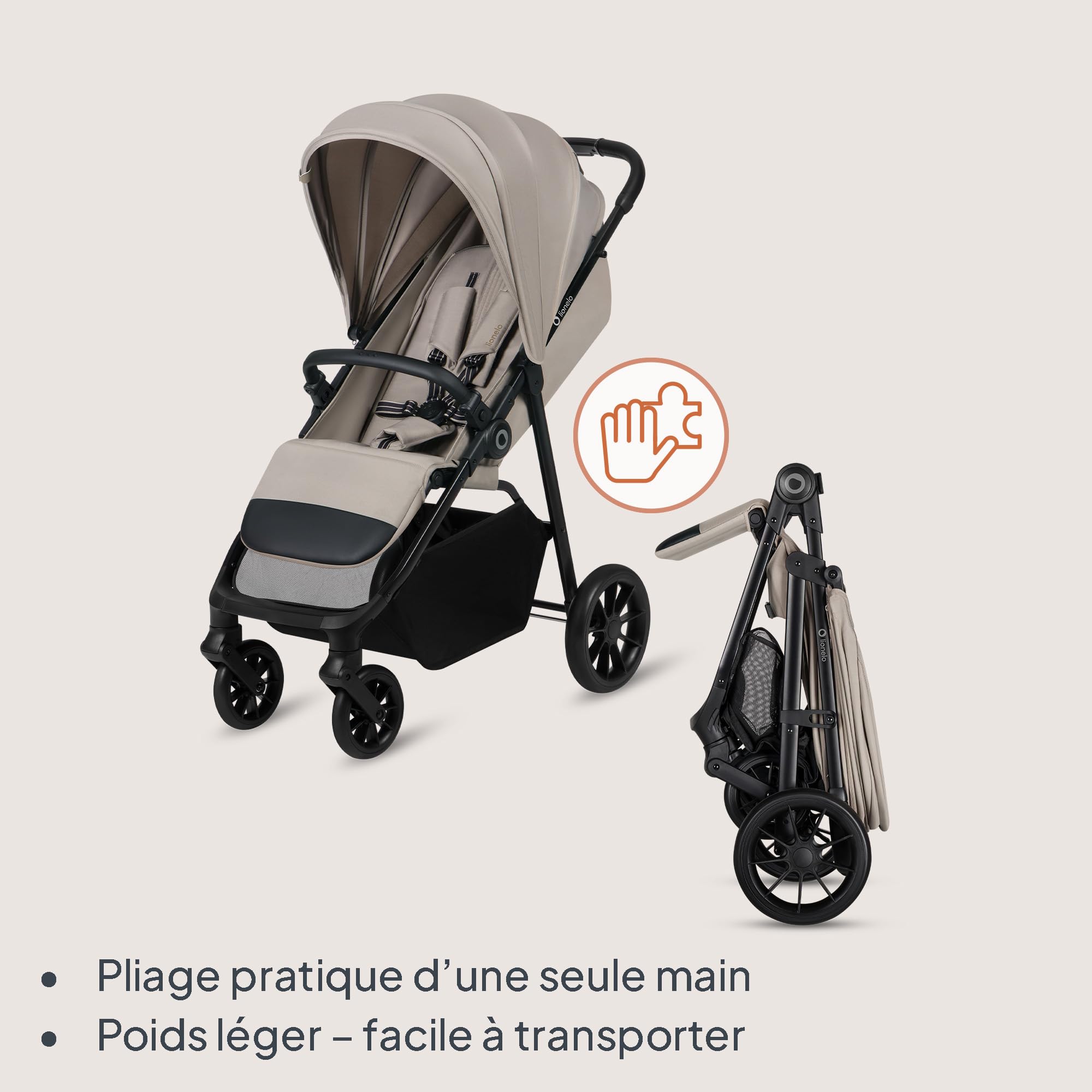 lionelo-emerald-poussette-beige-22-kg-pliage-une-main-upf50 image 3